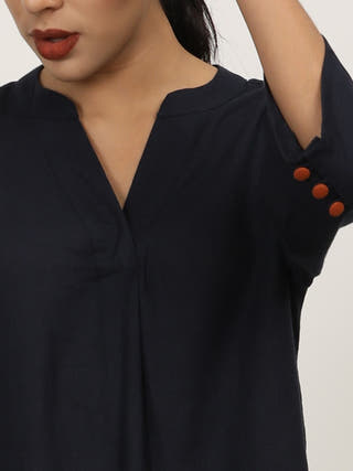 Navy Split V-Neck Top Saltpetre Navy Blue