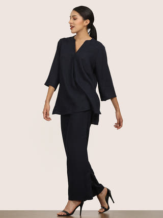 Navy Split V-Neck Top Saltpetre Navy Blue