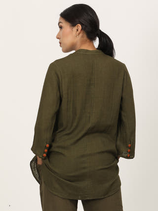 Olive Split V-Neck Top Saltpetre Olive