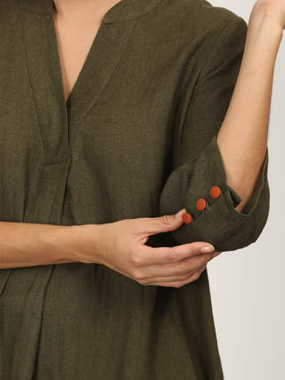 Olive Split V-Neck Top Saltpetre Olive