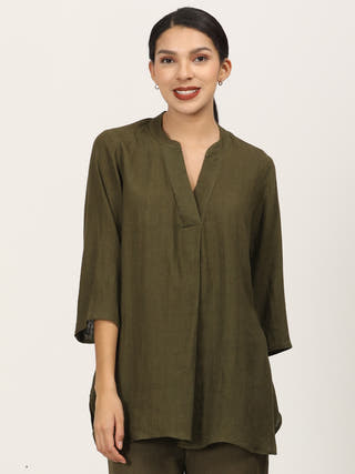 Olive Split V-Neck Top Saltpetre Olive