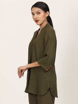 Olive Split V-Neck Top Saltpetre Olive