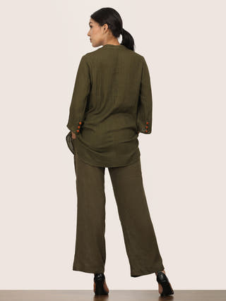 Linen Olive Split Co-ord Set Saltpetre Olive