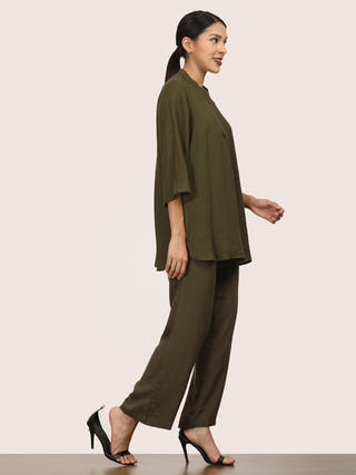 Linen Olive Split Co-ord Set Saltpetre Olive