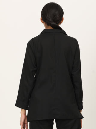 Black Tencel Cuban Collar Blazer Shirt Saltpetre Black