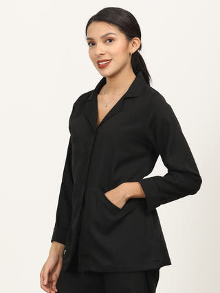 Black Tencel Cuban Collar Blazer Shirt Saltpetre Black