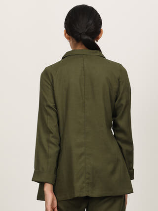 Olive Tencel Cuban Collar Blazer Shirt Saltpetre Olive