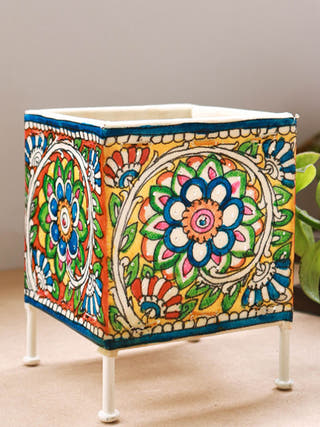 Square Baby T-Light Bloom Hand-Painted On Leather
