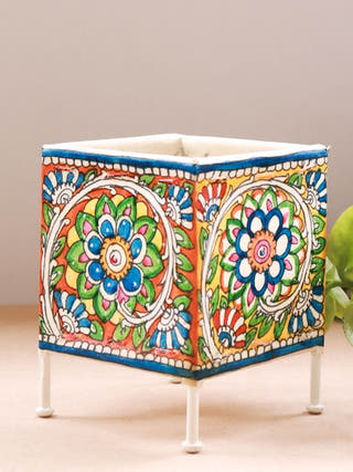 Square Baby T-Light Bloom Hand-Painted On Leather