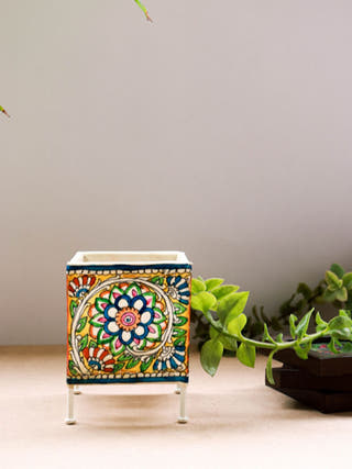 Square Baby T-Light Bloom Hand-Painted On Leather