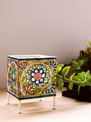 Square Baby T-Light Bloom Hand-Painted On Leather