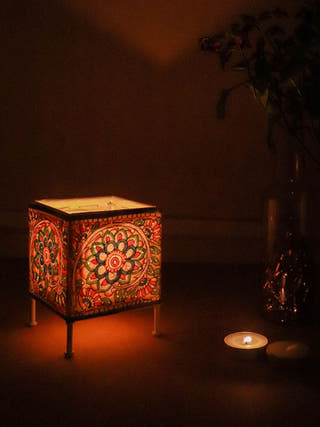 Square Baby T-Light Bloom Hand-Painted On Leather