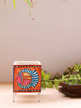 Square Baby T-Light Kathputli Hand-Painted On Leather