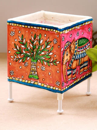 Square Baby T-Light Tree Of Life Hand-Painted On Leather