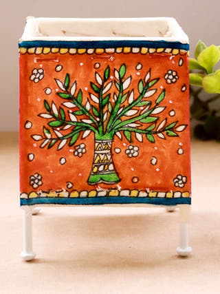 Square Baby T-Light Tree Of Life Hand-Painted On Leather
