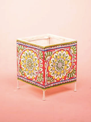 Square T-Light Bloom Hand-Painted On Leather