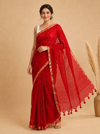 Jamdani Handloom Sequins Mul Cotton Saree
