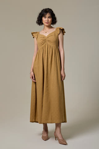 Sand Textured Cotton Sweetheart Dress