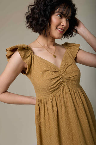 Sand Textured Cotton Sweetheart Dress