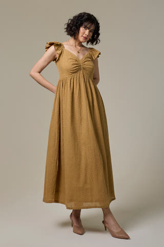 Sand Textured Cotton Sweetheart Dress