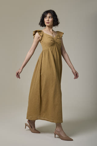 Sand Textured Cotton Sweetheart Dress