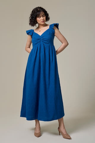Sapphire Textured Cotton Sweetheart Dress