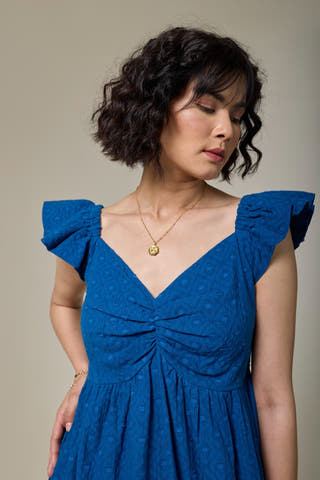 Sapphire Textured Cotton Sweetheart Dress