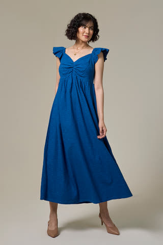 Sapphire Textured Cotton Sweetheart Dress