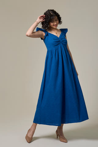 Sapphire Textured Cotton Sweetheart Dress