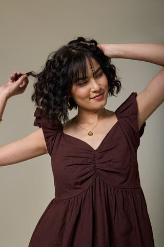 Mocha Brown Cotton Linen Sweetheart Dress