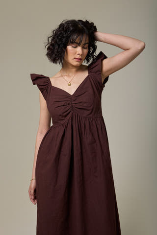 Mocha Brown Cotton Linen Sweetheart Dress