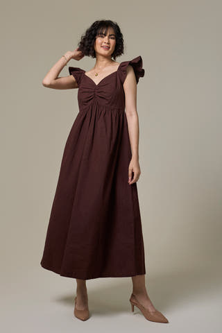 Mocha Brown Cotton Linen Sweetheart Dress