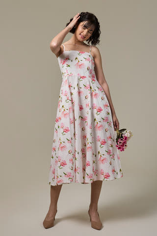 White Cherry Cotton Slub Strappy Dress