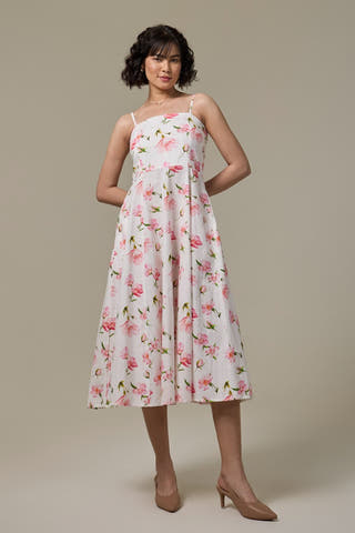 White Cherry Cotton Slub Strappy Dress