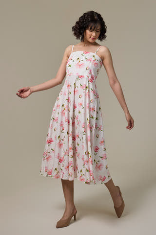 White Cherry Cotton Slub Strappy Dress