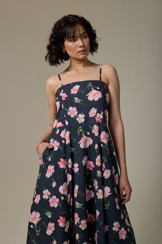 Black Cherry Cotton Strappy Dress