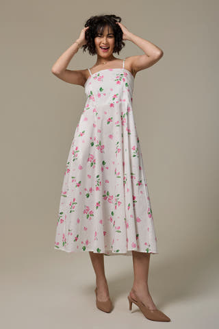 White Bougainvillea Cotton Slub Strappy Dress