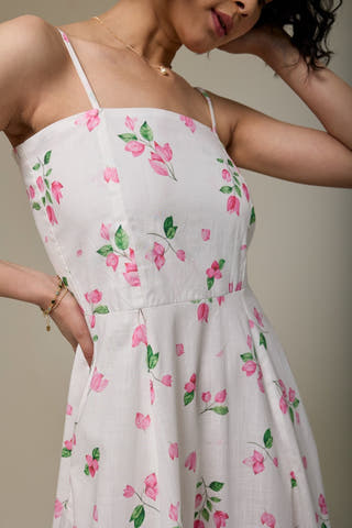 White Bougainvillea Cotton Slub Strappy Dress