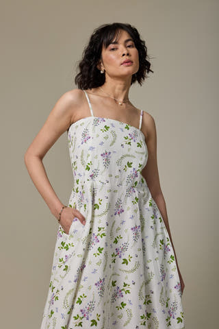 White Lavender Cotton Linen Strappy Dress