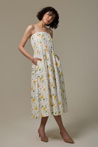 Golden Shower Cotton Linen Strappy Dress