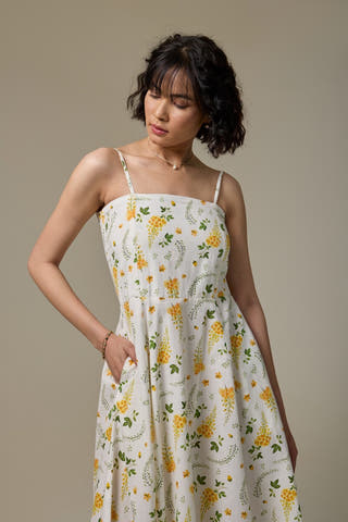Golden Shower Cotton Linen Strappy Dress