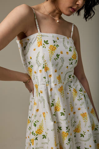 Golden Shower Cotton Linen Strappy Dress