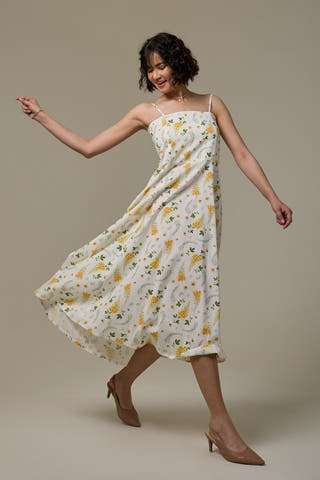 Golden Shower Cotton Linen Strappy Dress