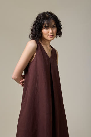Mocha Brown Cotton Linen A-Line Dress