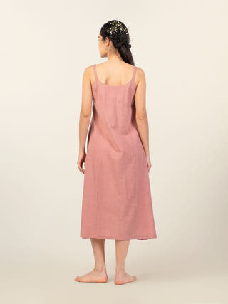 Terra Cinnamon Cotton-Linen Midi A-Line Dress