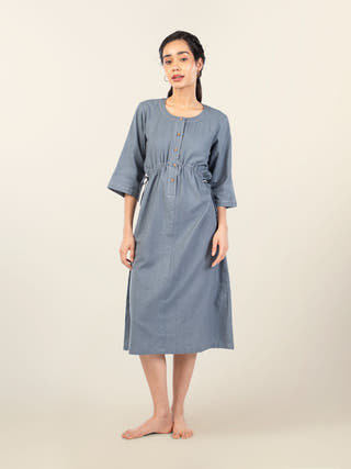 Verve Cotton-Linen Midi Drawstring Dress