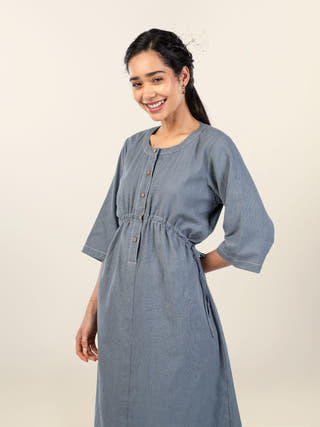 Verve Cotton-Linen Midi Drawstring Dress
