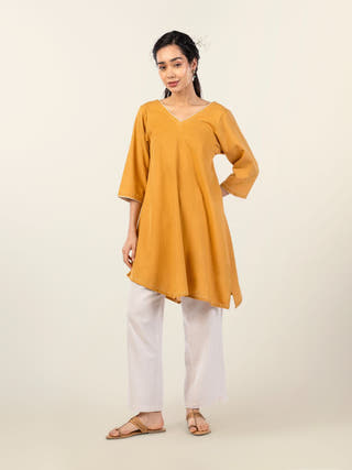 Haddy Mustard Cotton-Linen Everyday Tunic