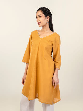 Haddy Mustard Cotton-Linen Everyday Tunic
