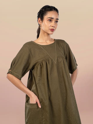 Briar Olive Cotton-Linen Midi Dress